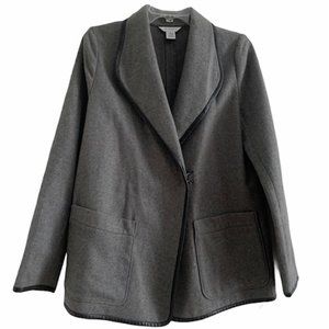 Vintage Liz Claiborne Gray Coat Faux Leather Trim